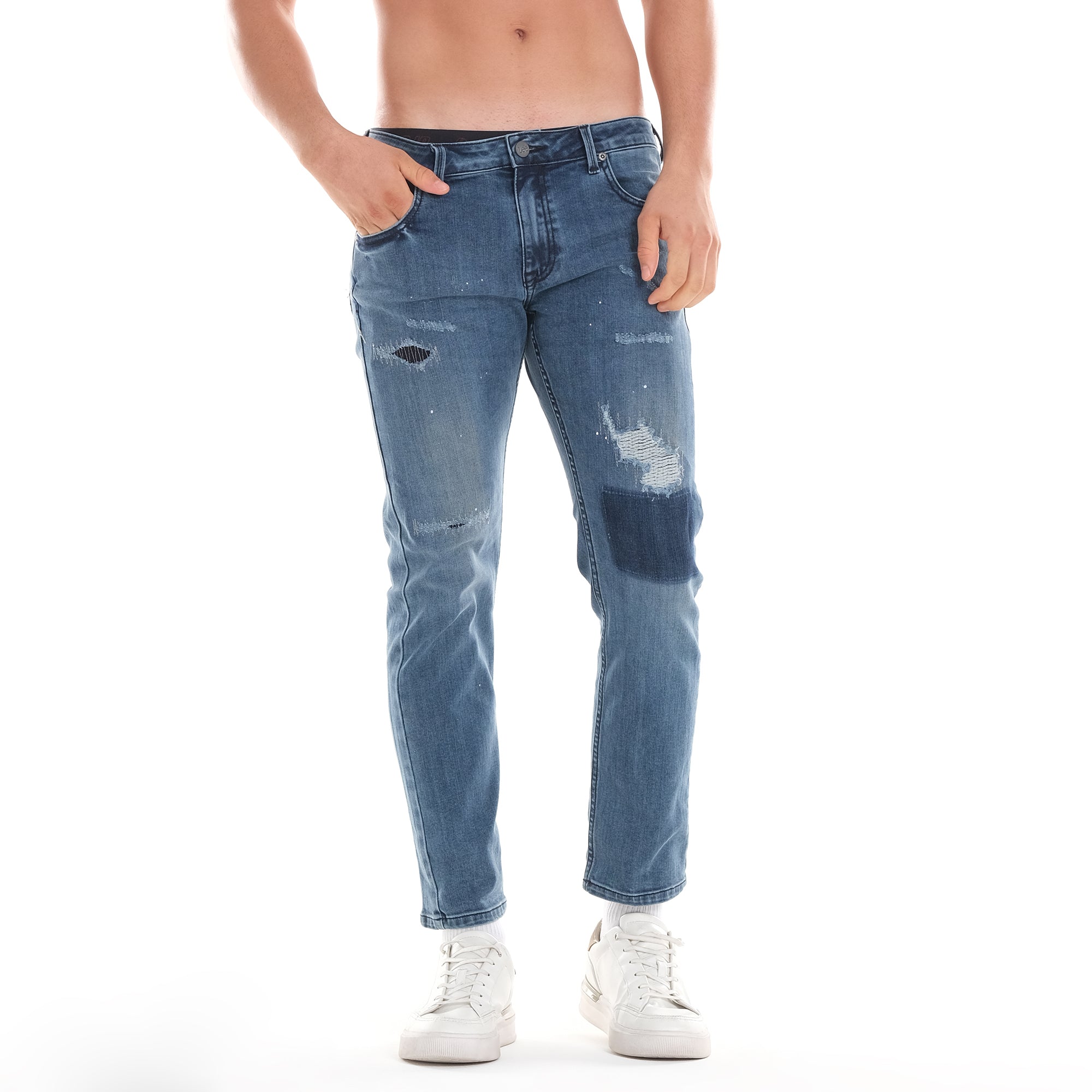 MENS RAMONE PATCH AND REPAIR DENIM JEANS