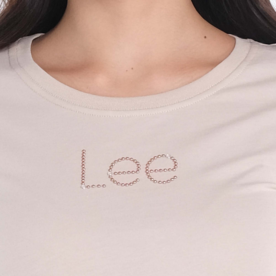 LEE LADIES ROUND NECK TEE WITH RHINESTONE-DESIGNED LOGO