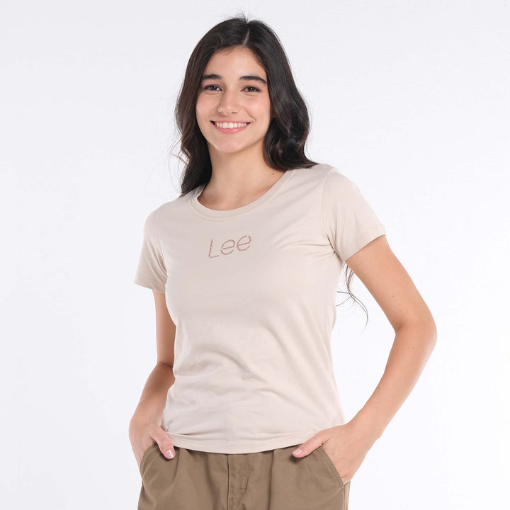 LEE LADIES ROUND NECK TEE WITH RHINESTONE-DESIGNED LOGO