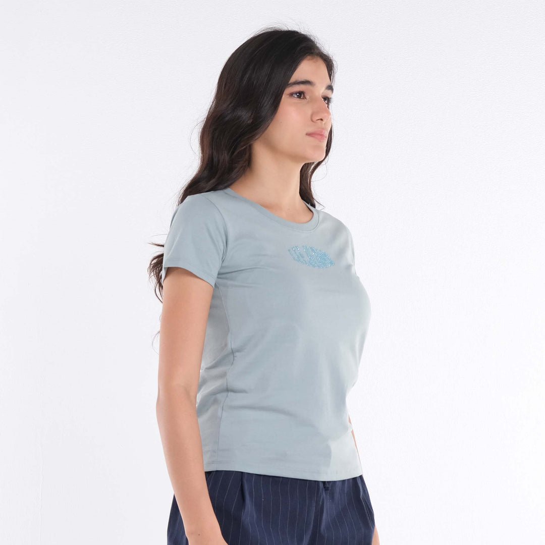 LEE LADIES BASIC ROUND NECK WITH RHINESTONE-DESIGNED TEE