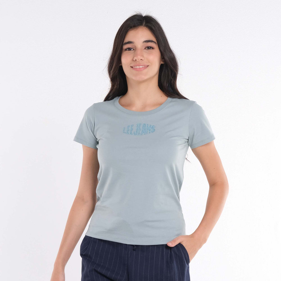 LEE LADIES BASIC ROUND NECK WITH RHINESTONE-DESIGNED TEE