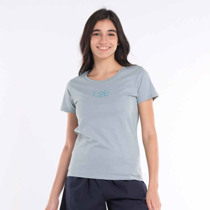 LEE LADIES ROUND NECK TEE WITH RHINESTONE-DESIGNED LOGO