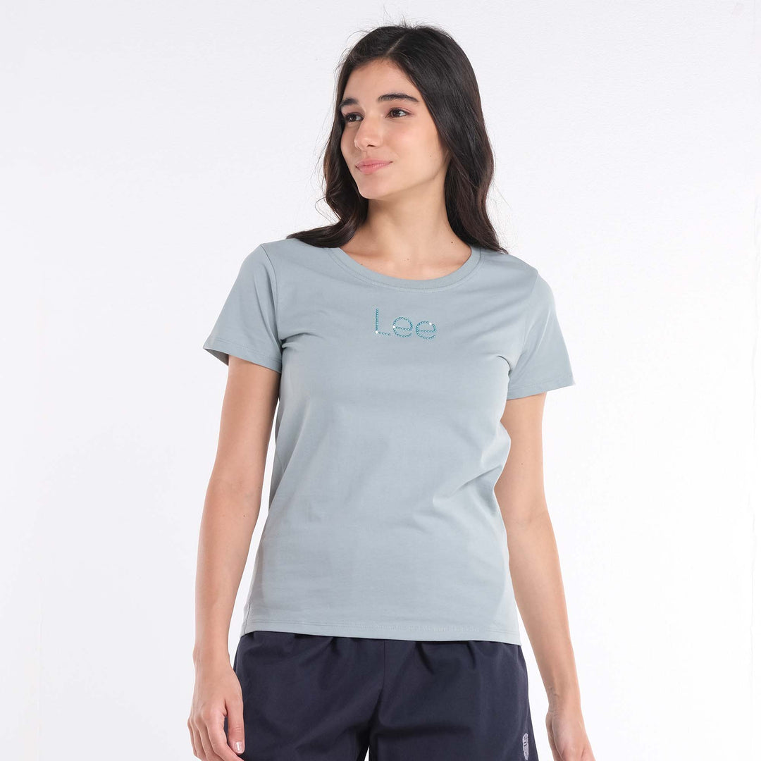 LEE LADIES ROUND NECK TEE WITH RHINESTONE-DESIGNED LOGO