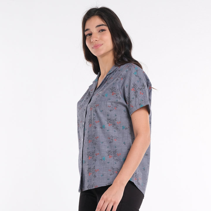 LEE LADIES BUTTON-DOWN PRINTED FABRIC POLO