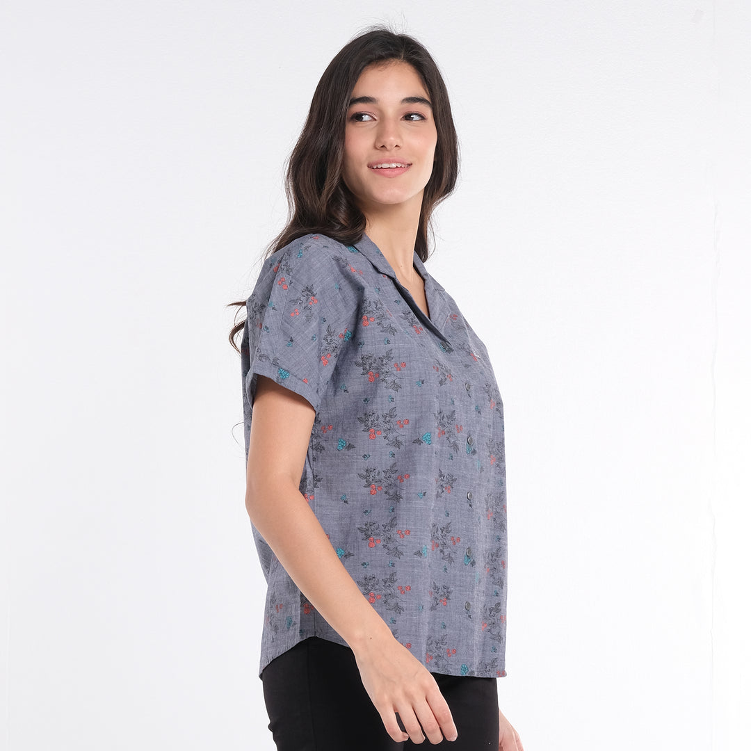 LEE LADIES BUTTON-DOWN PRINTED FABRIC POLO