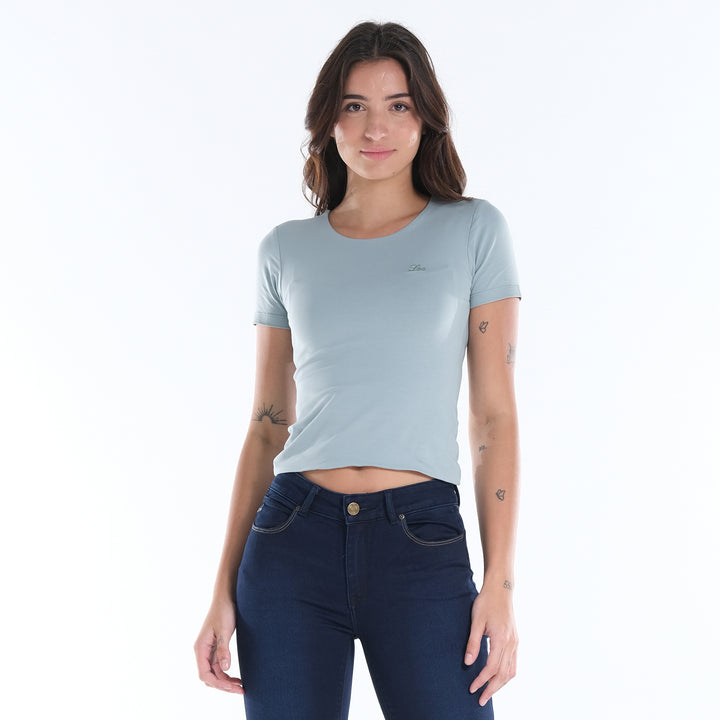 LEE LADIES ROUND NECK FITTED SEMI CROPPED TEE