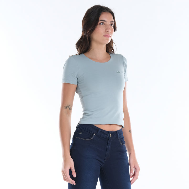 LEE LADIES ROUND NECK FITTED SEMI CROPPED TEE