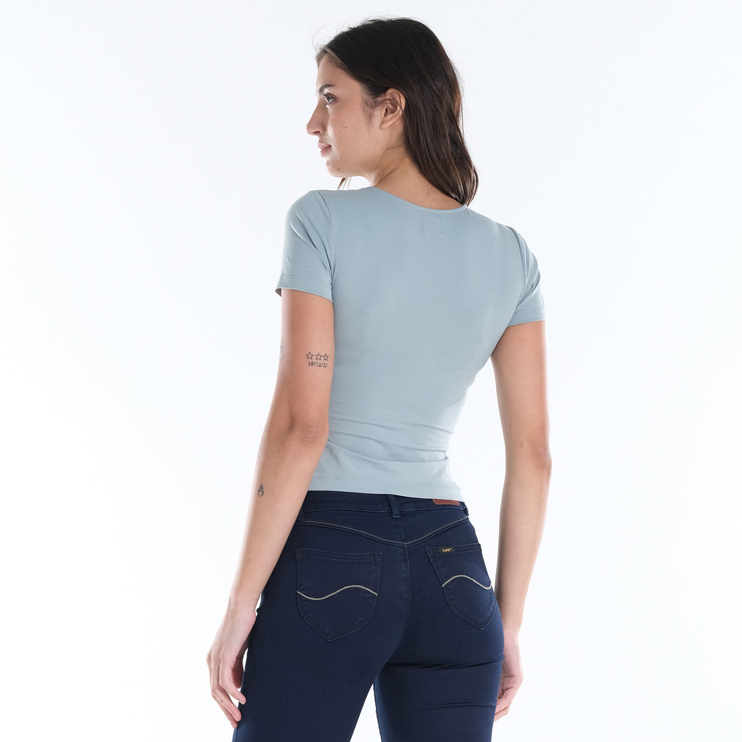 LEE LADIES ROUND NECK FITTED SEMI CROPPED TEE