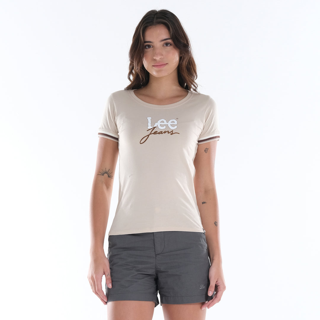 LEE LADIES ROUND NECK GRAPHIC LOGO TEE WITH SLEEVE HEM ACCENT