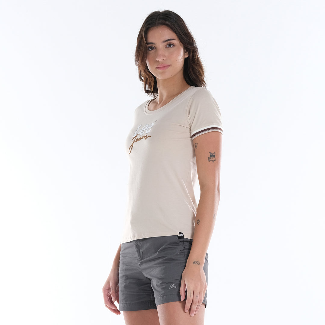 LEE LADIES ROUND NECK GRAPHIC LOGO TEE WITH SLEEVE HEM ACCENT