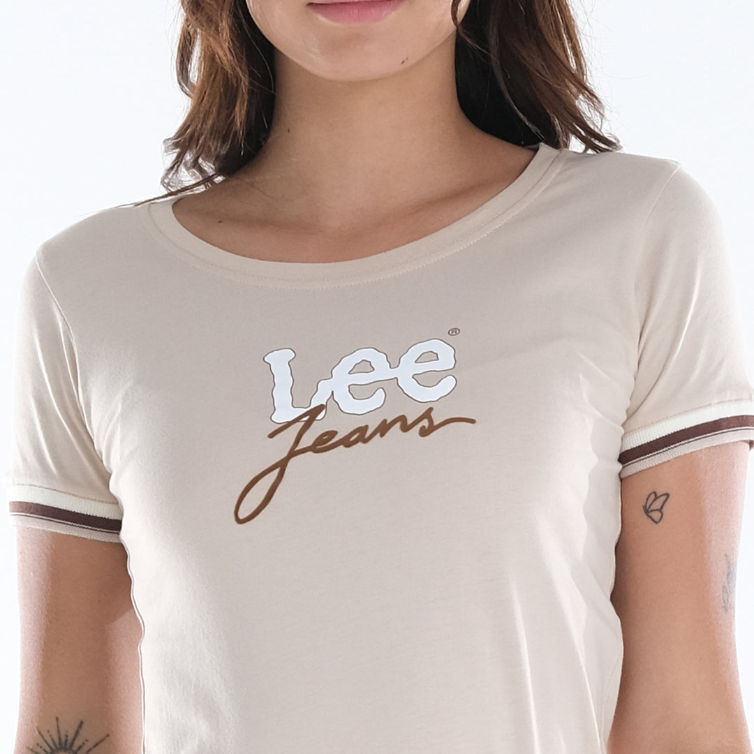 LEE LADIES ROUND NECK GRAPHIC LOGO TEE WITH SLEEVE HEM ACCENT