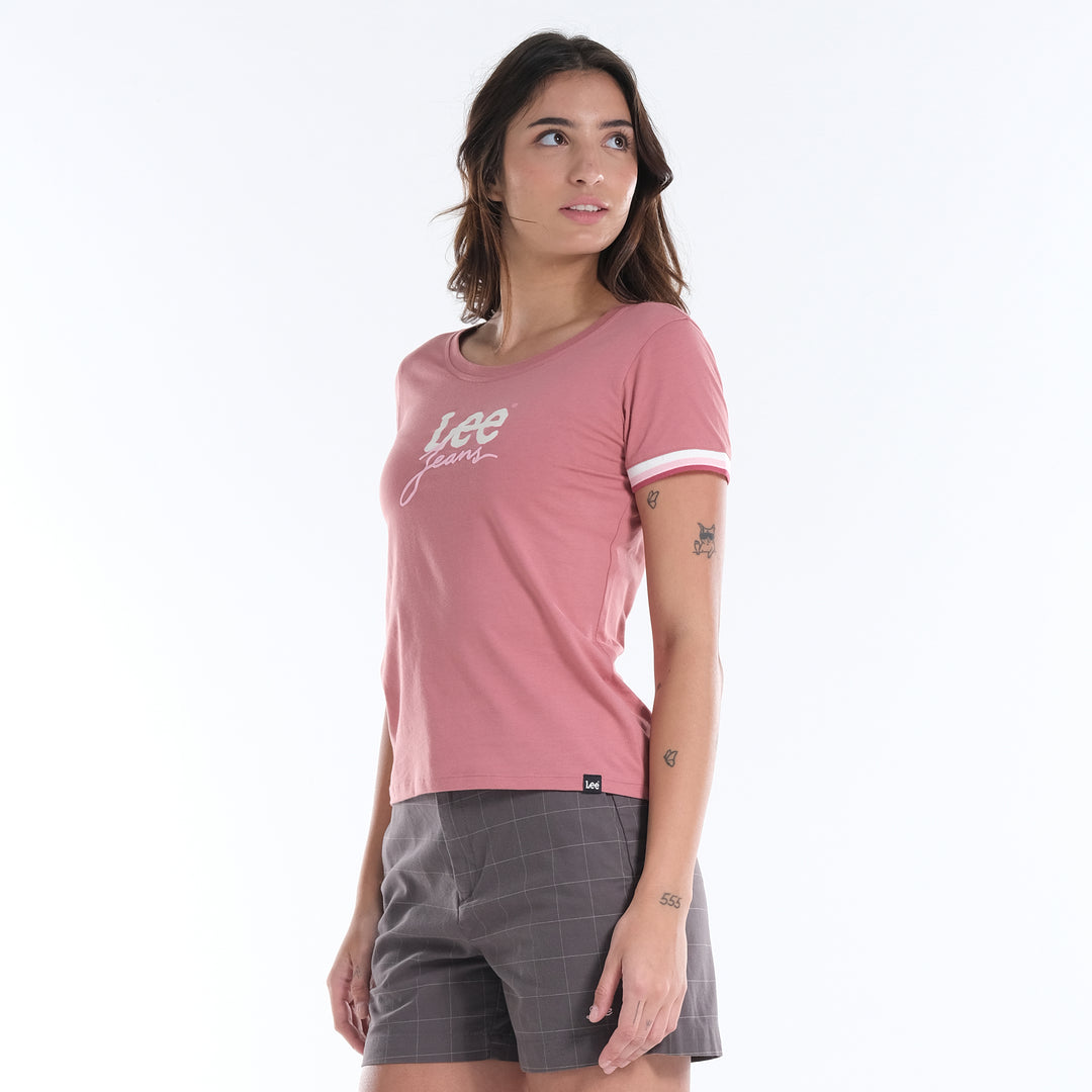 LEE LADIES ROUND NECK GRAPHIC LOGO TEE WITH SLEEVE HEM ACCENT