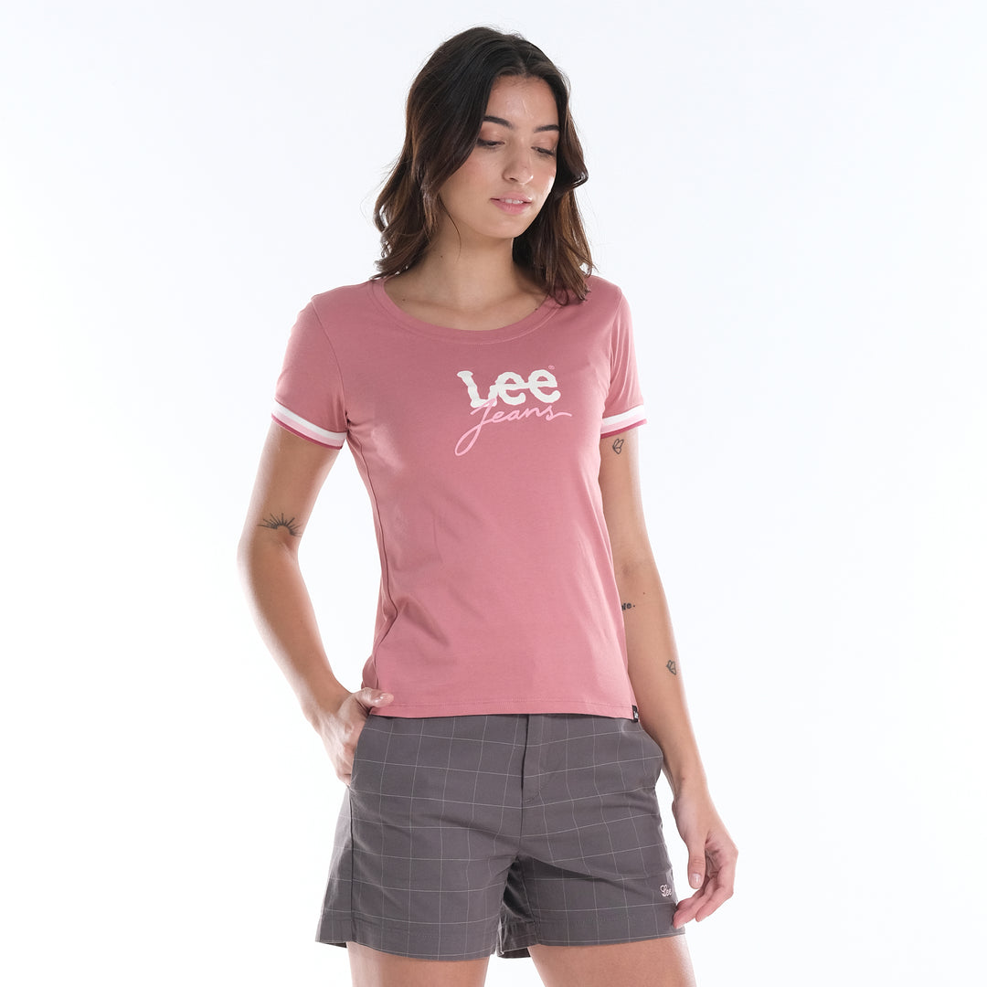 LEE LADIES ROUND NECK GRAPHIC LOGO TEE WITH SLEEVE HEM ACCENT