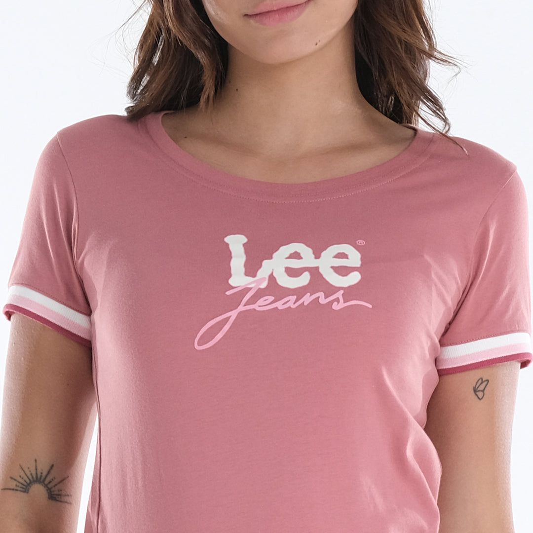 LEE LADIES ROUND NECK GRAPHIC LOGO TEE WITH SLEEVE HEM ACCENT