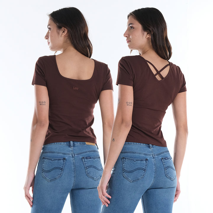 LEE LADIES TWO WAY SQUARE NECK WITH CRISS CROSS TEE