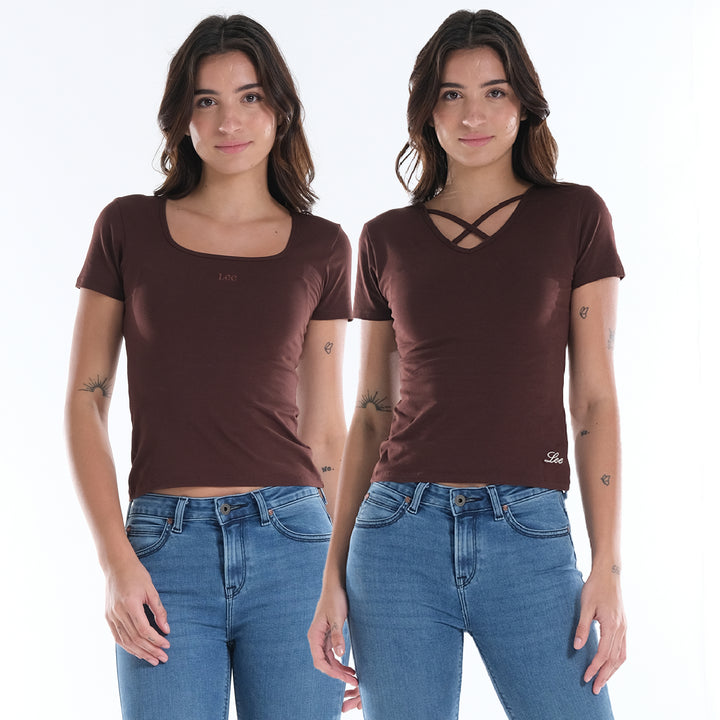 LEE LADIES TWO WAY SQUARE NECK WITH CRISS CROSS TEE