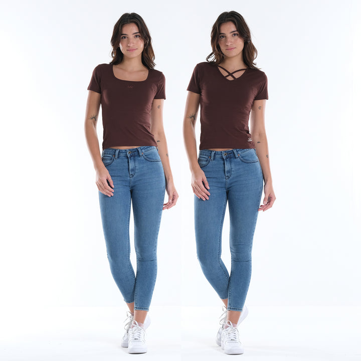 LEE LADIES TWO WAY SQUARE NECK WITH CRISS CROSS TEE