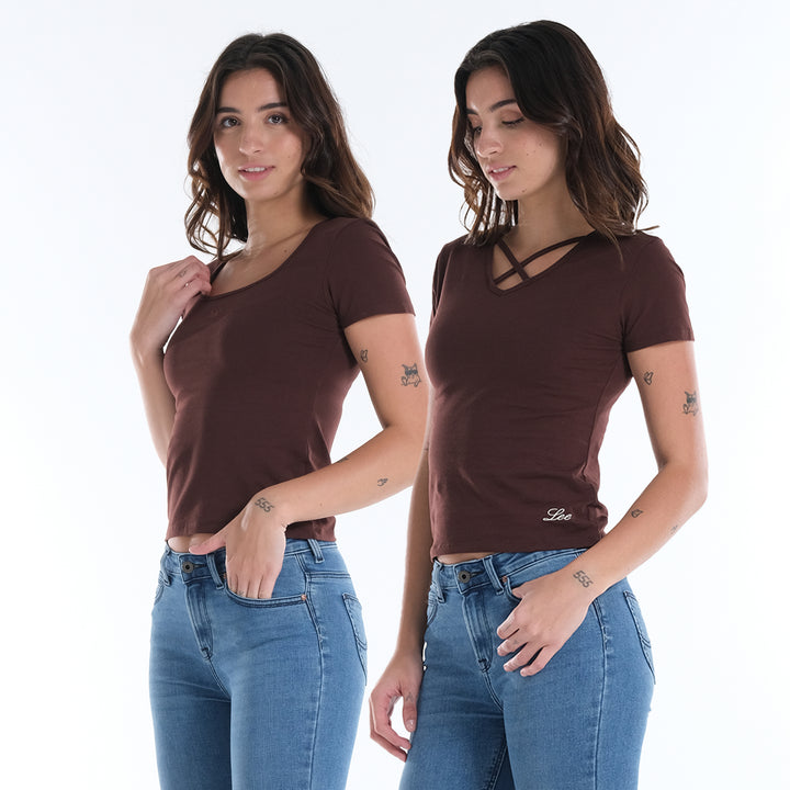 LEE LADIES TWO WAY SQUARE NECK WITH CRISS CROSS TEE