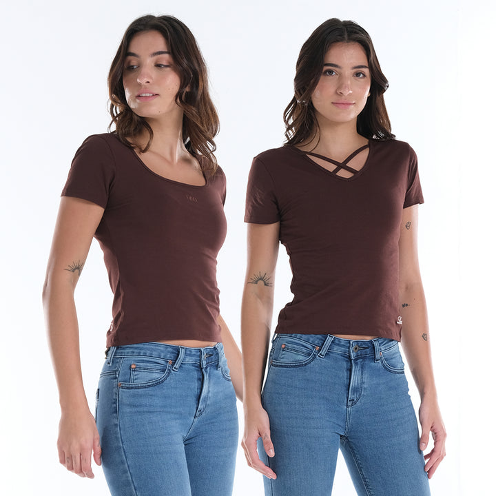 LEE LADIES TWO WAY SQUARE NECK WITH CRISS CROSS TEE