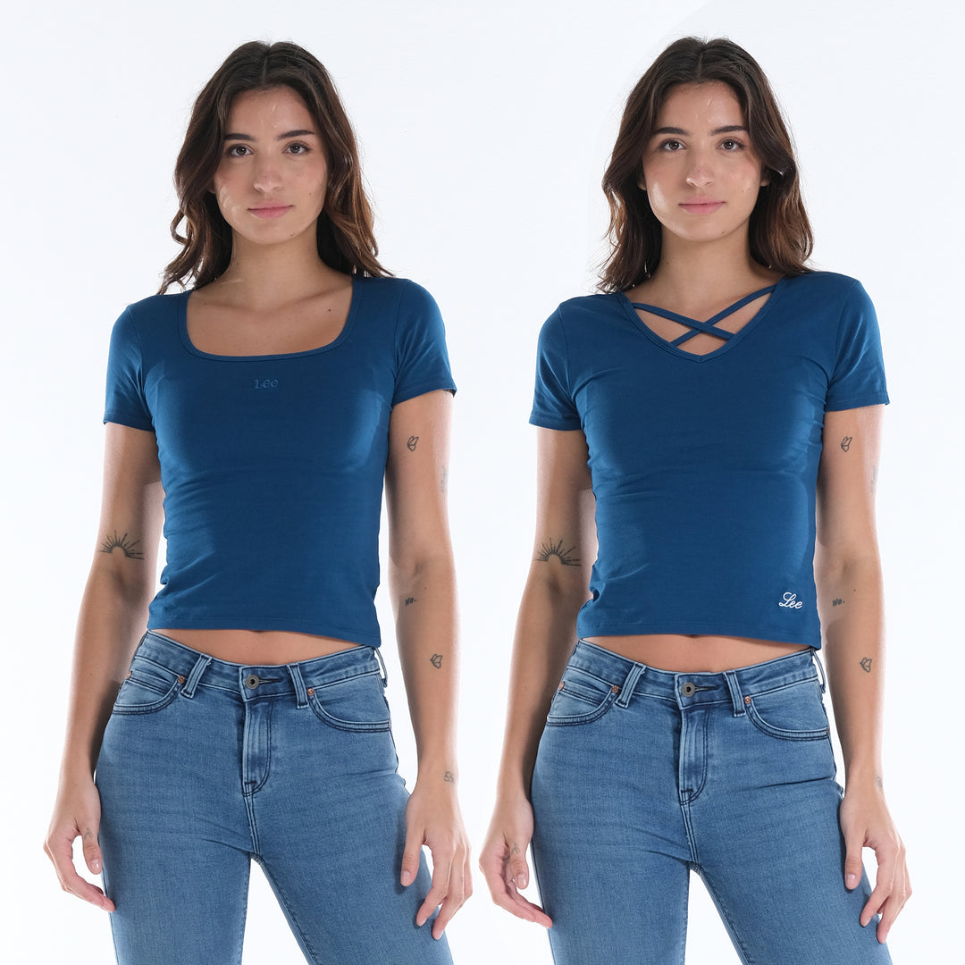 LEE LADIES TWO WAY SQUARE NECK WITH CRISS CROSS TEE