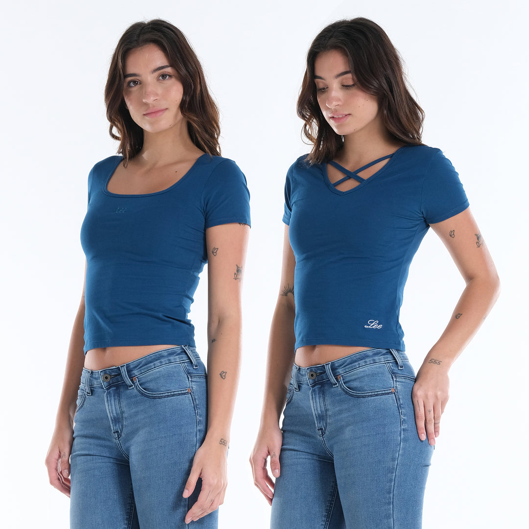 LEE LADIES TWO WAY SQUARE NECK WITH CRISS CROSS TEE