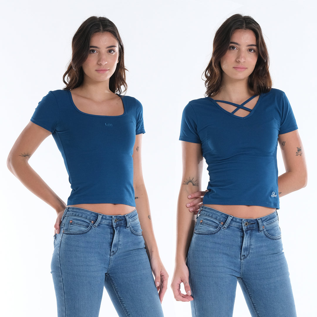 LEE LADIES TWO WAY SQUARE NECK WITH CRISS CROSS TEE