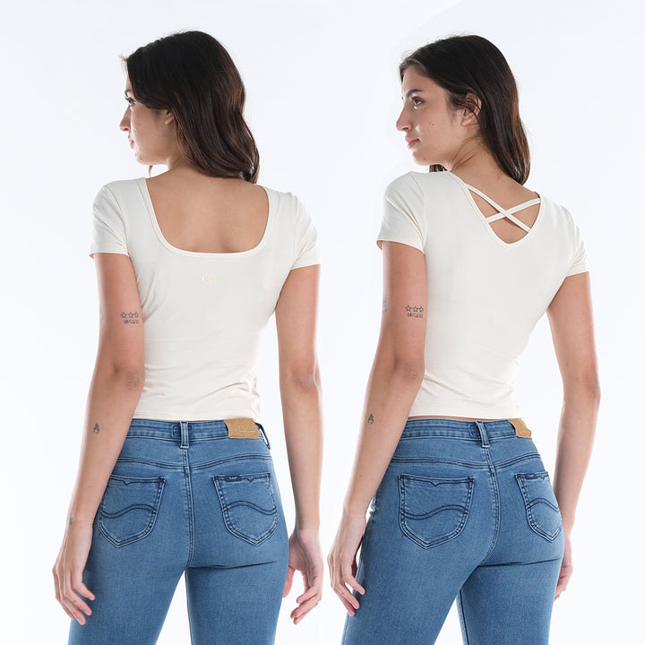 LEE LADIES TWO WAY SQUARE NECK WITH CRISS CROSS TEE