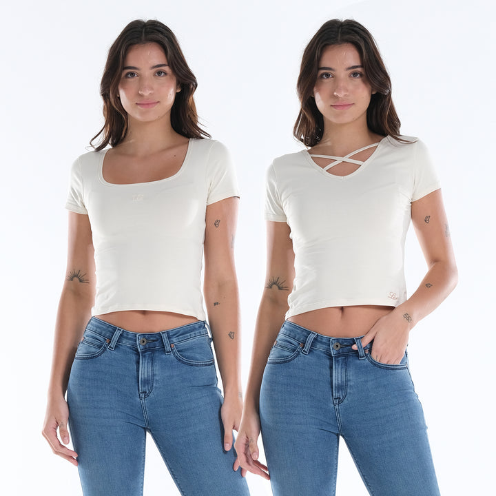 LEE LADIES TWO WAY SQUARE NECK WITH CRISS CROSS TEE