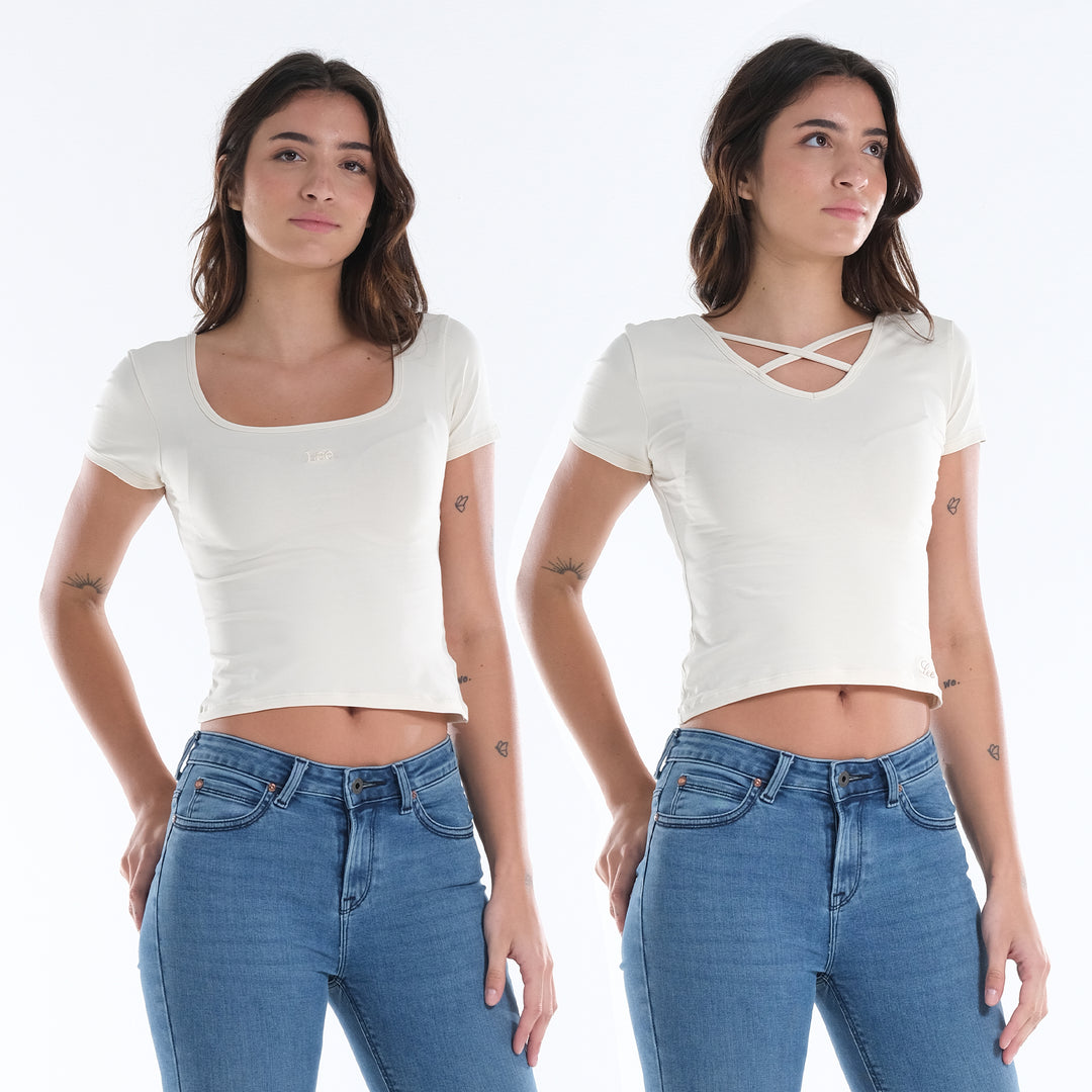 LEE LADIES TWO WAY SQUARE NECK WITH CRISS CROSS TEE