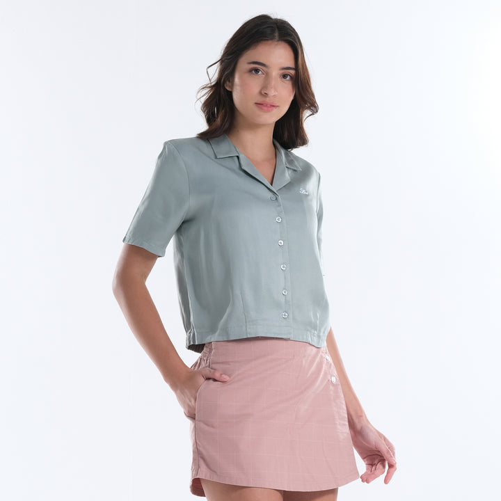 LEE LADIES SEMI CROPPED POLO WITH SMALL LOGO SCRIPT