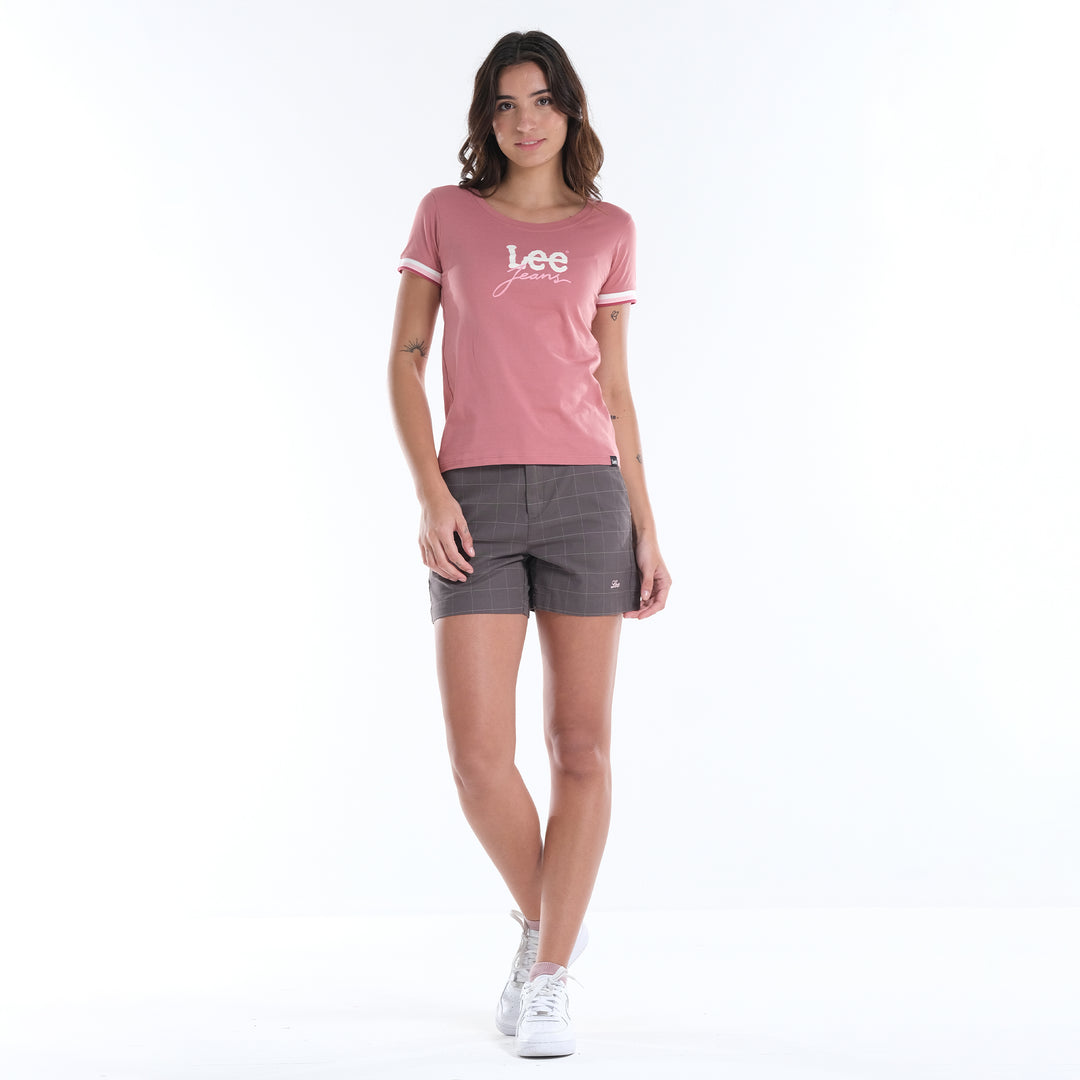 LEE LADIES ROUND NECK GRAPHIC LOGO TEE WITH SLEEVE HEM ACCENT